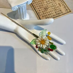 Nhỏ Tươi Thanh Lịch Series Nguyên Bản Giả Ngọc Trai Hoa Cúc Kẹp Tóc Cổ Kẹp Tóc Retro Phụ Kiện Tóc Hanfu Sườn Xám