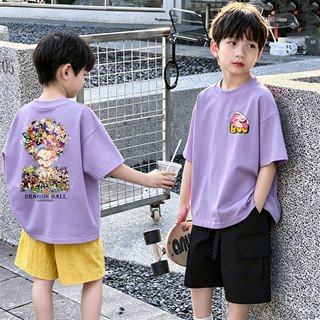 (2-12 tuổi) Áo thun ngắn tay in hình hoạt hình Dragon Ball cho bé trai, cổ tròn, chất liệu cotton nguyên chất.