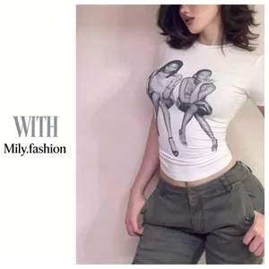 Milyfashion Cotton Nguyên Chất In Chân Dung Slim-fit Vai Tay Ngắn T Trắng Mùa Hè Nữ Ngắn Top Cho Bé tee