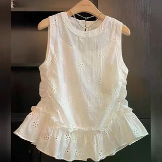 Áo sơ mi không tay cho bé gái với thiết kế agaric hem, xếp ly nẹp-waist, màu tím đỏ đơn giản và thời thượng