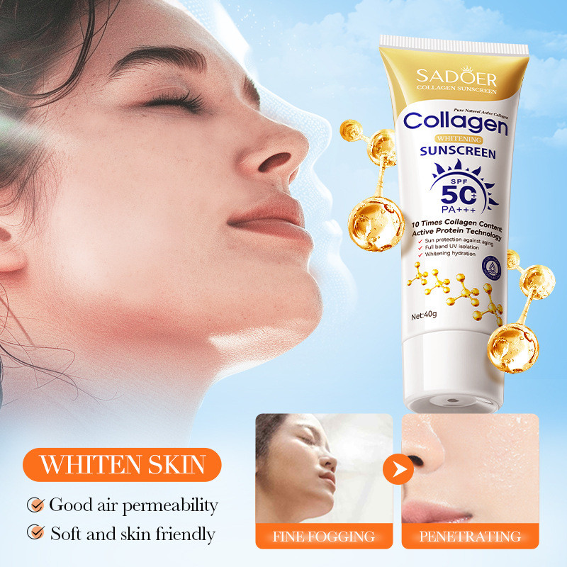 SADOER Kem Chống Nắng Collagen SPF50 PA+++ 40g - Dưỡng Trắng, Chống Nhăn, Ngừa Lão Hóa Da  (Chính hãng ủy quyền)