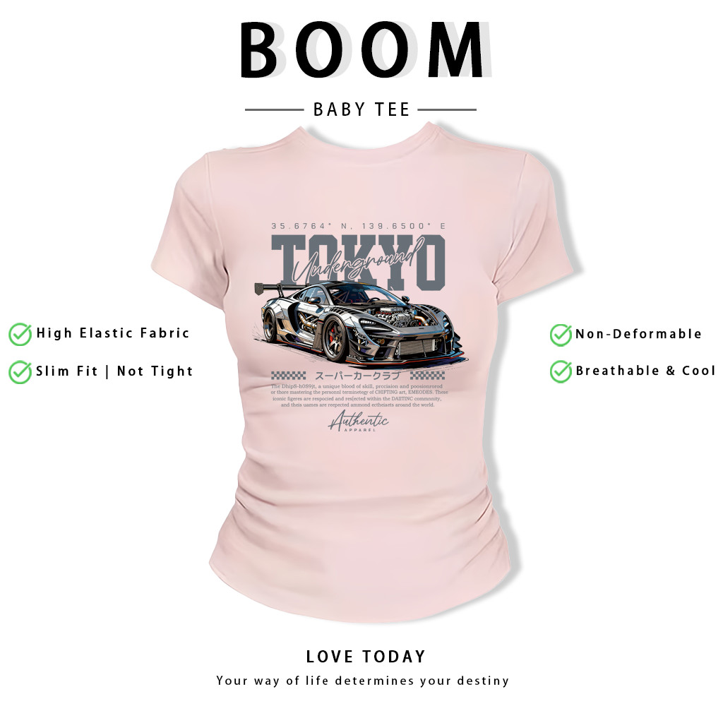 BOOM Áo Baby Tee Nữ Cotton Ôm Body-Áo Thun Ngắn Tay Y2K In Hình PhongCách Mùa Hè, Cổ Tròn Hàng Đầucách hàn quốc phongA65