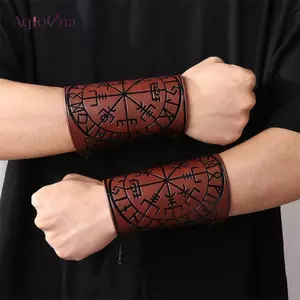 AqToCna Thời Trang Punk Nam Nữ Cosplay Da Rộng Vòng Tay Áo Giáp Vòng Cổ Bảo Vệ Cổ Tay Họa Tiết Viking Vòng Tay Rộng Vòng Tay Trang Sức AqToCna