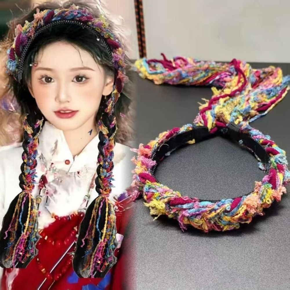 SENRTY Băng Đô Quấn Tóc Tây Tạng Trung Quốc, Vòng Tóc Dân Tộc Tua Rua Dài Phong Cách Boho, Retro 55CM Dệt Nhiều Màu Sắc Ruy Băng Bím Tóc Phong Cách Boho