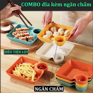 Đĩa đựng đồ ăn nhà hàng kèm khay chấm dĩa có ngăn chấm, chén nhựa có ngăn chấm đĩa bánh bao với đĩa giấm