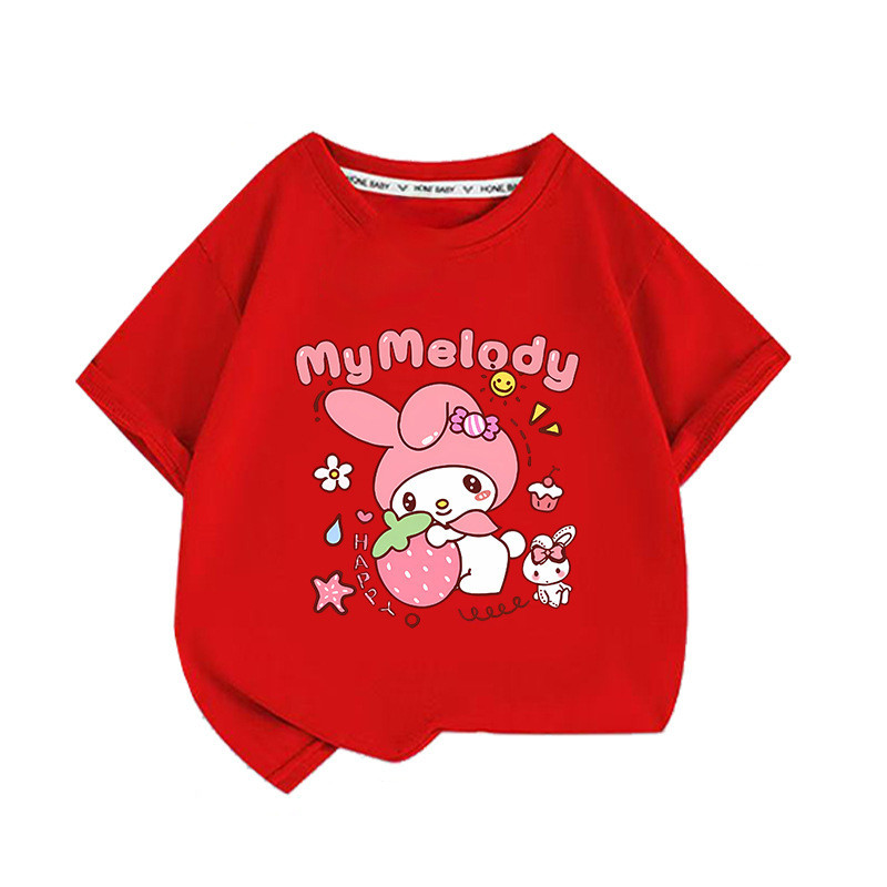 2D My Melody Hoạt Hình In Hình Trẻ Em Tay Ngắn Tee Rời Cắt Cho Mùa Hè Hàng Ngày Thường Ngày Và Lớp Mặc