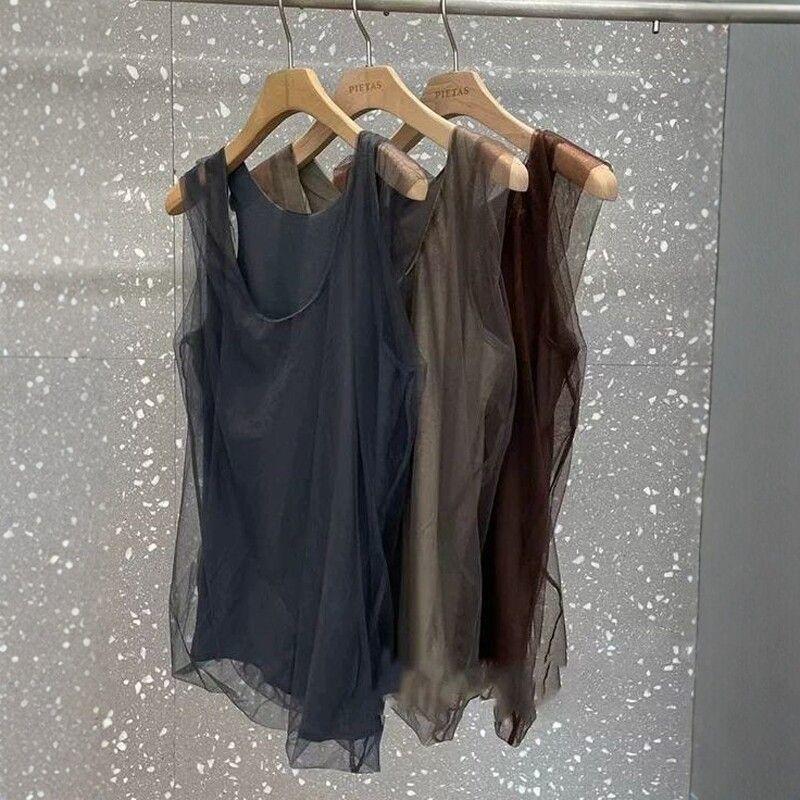 [Giảm giá trong thời gian có hạn] Áo yếm mùa hè Plus Size Nữ Mùa hè Phong cách mới Gạc Thiết kế Fat MM Cổ tròn giả hai mảnh