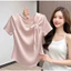 Áo sơ mi Satin nữ thanh lịch VN, áo sơ mi cổ cao ngắn tay, có dây buộc nơ, mượt mà, thích hợp cho công sở và mặc thường ngày.