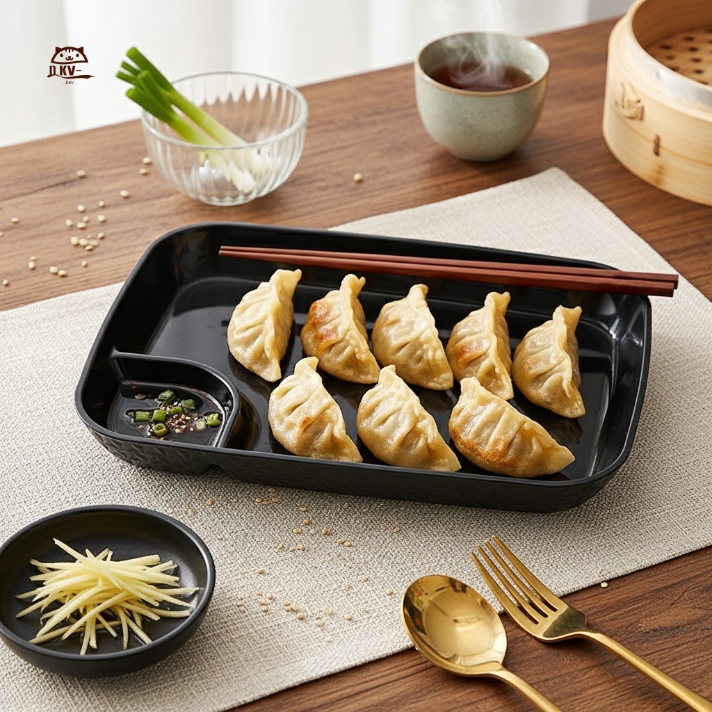 Bộ đĩa bánh bao kèm đĩa nước sốt và lưới nhúng để sử dụng tại nhà Đĩa ăn nhẹ đa chức năng