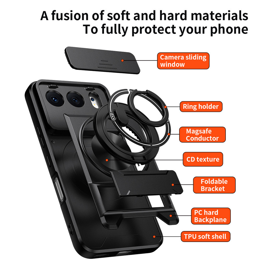 Ốp Điện Thoại Đa Năng Sang Trọng Thích Hợp Cho Honor 500 5G 400 600 200 Pro Dây 360°Giá đỡ vòng có vỏ máy ảnh Vỏ bảo vệ toàn diện chống sốc