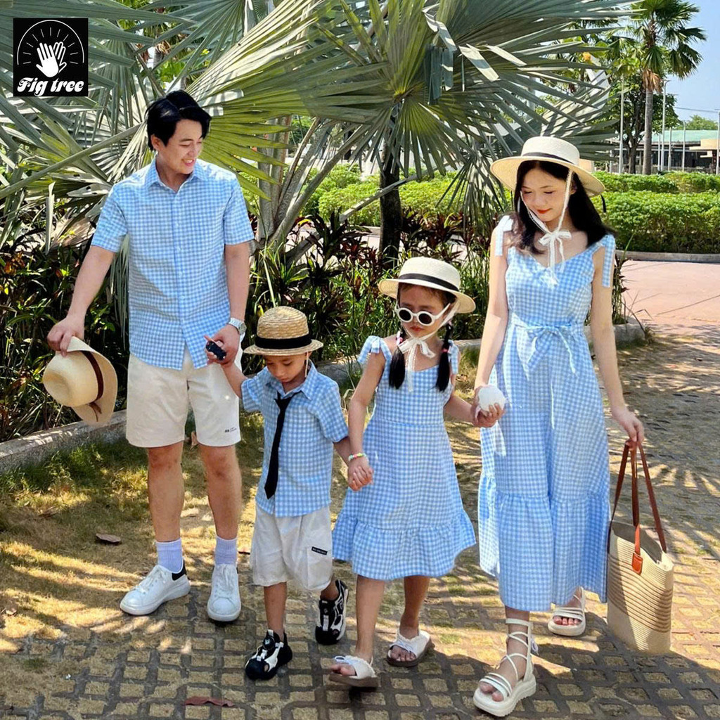 Đồ Gia Đình Fig Tree Ô Caro Xanh Nhẹ Nhàng, Tươi Mát, Set Đồ Cực Trendy Cho Gia Đình Du Lịch MS 170A