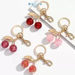 E-WOITD Mới Anh Đào Trái Cây Móc Khóa Mặt Dây Chuyền Pha Lê Anh Đào Quyến Rũ Cho Túi Xách Nữ Túi Đeo Vai Móc Khóa Phụ Kiện E-WOITD