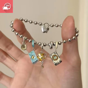 Retro Charm Tarot Card Hình Học Mặt Trời Trăng Ngôi Sao Cá Tính Đa Năng Vòng Tay Nữ