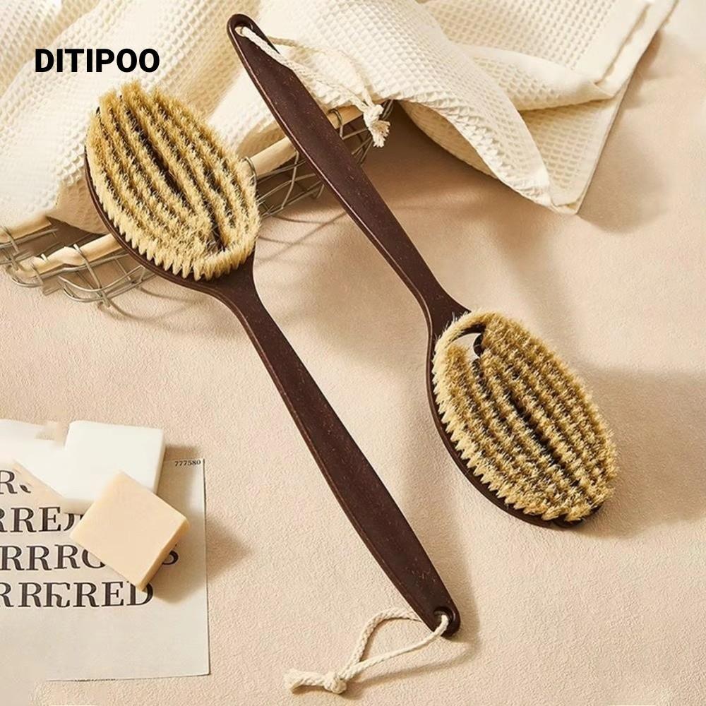 Bàn chải chà lưng DITIPOO, Bàn chải khô lông mềm lông tự nhiên, Tay cầm dài Bàn chải cứng Máy tẩy tế bào chết toàn thân Chăm sóc da