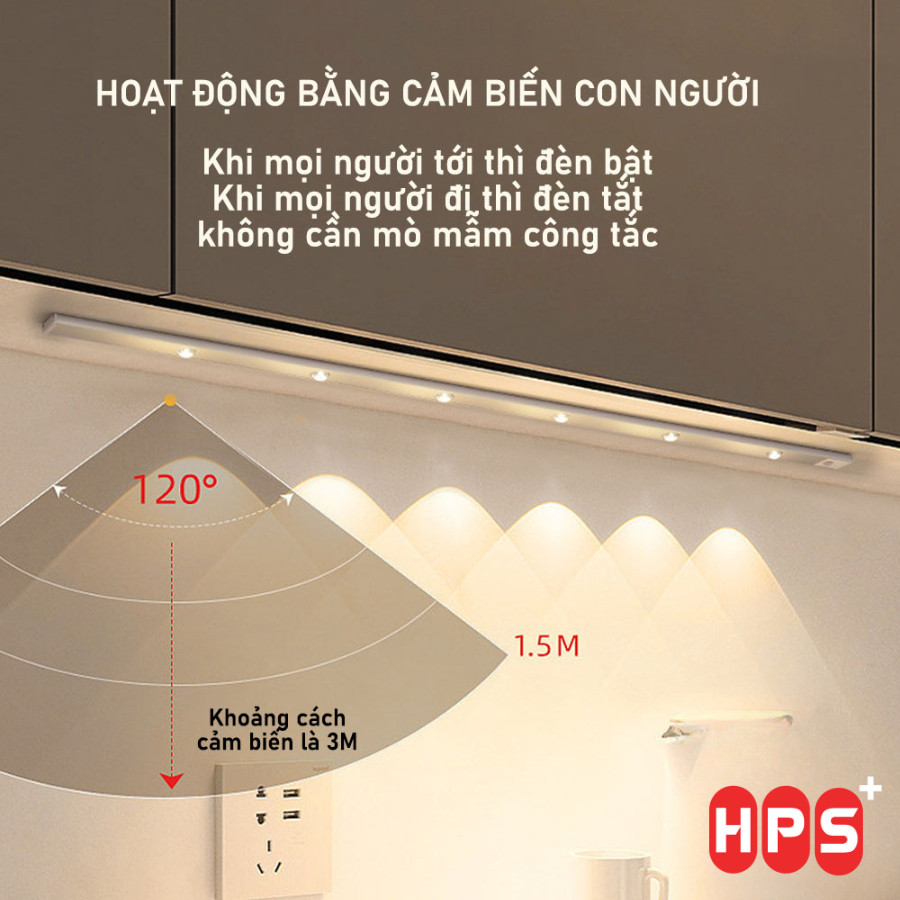 Đèn LED Cảm Ứng HomeMate Siêu Mỏng Có Sạc, Đèn Tủ Quần Áo Nhà Bếp Điều Chỉnh Độ Sáng 3 Màu Tiện Lợi