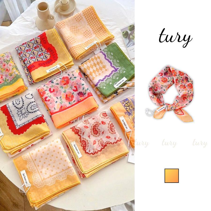 Khăn Lụa Chiffon Nữ 60 - Tury - Khăn Vuông Tone Vàng Cam Dễ Thương - ST011