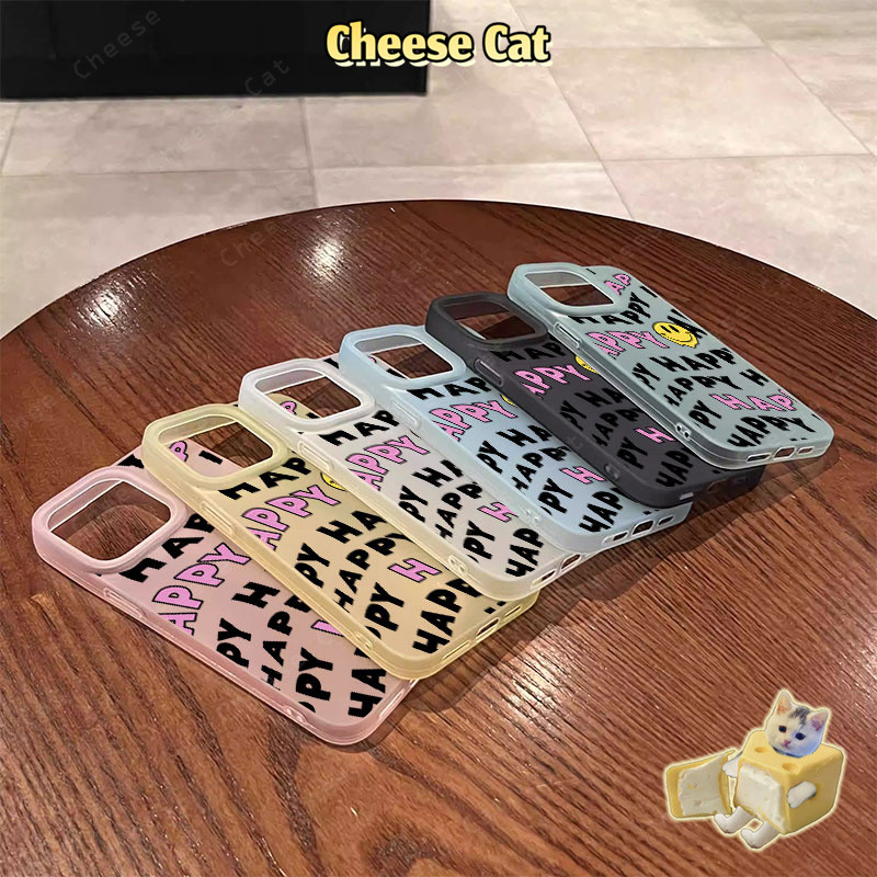 ins Happy Mặt cười đơn giản Ốp lưng cho iPhone Case 15 13 12 11 14 Plus 16 17 Pro Max 17 Air Vỏ iPhone mờ