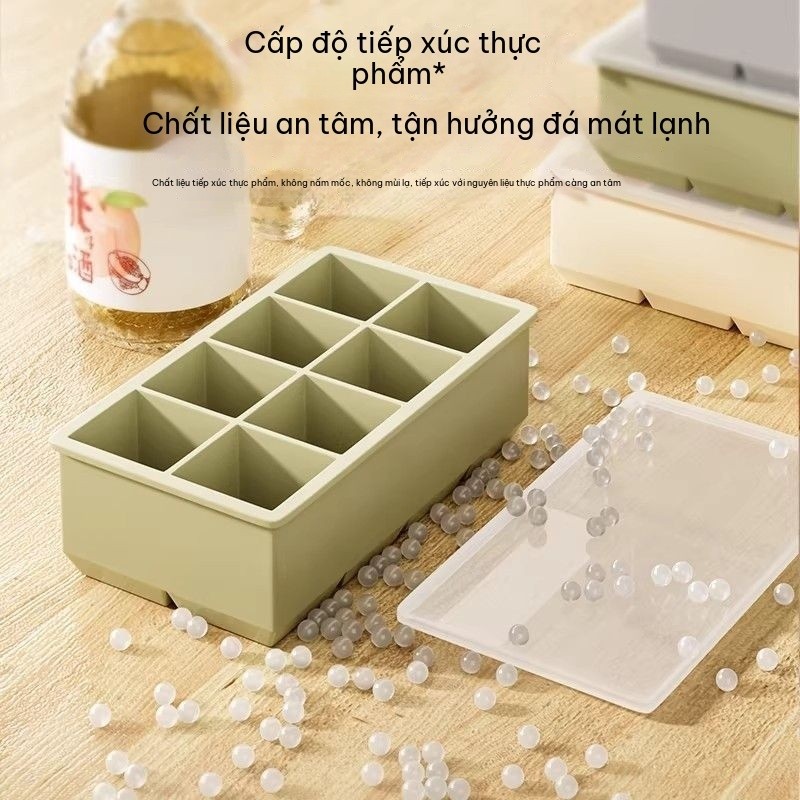🔥 Khay Làm Đá Viên Silicon 8 Ô Cao Cấp Có Nắp Đậy Food Grade Dễ Bật Lấy Đá An Toàn Thực Phẩm Làm Thạch Kem Trái Cây Đông Đá Tủ Lạnh Nhà Bếp