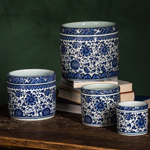 NK27 Bán Chạy Nhất Jingdezhen Xanh Trắng Sứ Xoắn Sen Gốm Chậu Hoa Cổ Xanh Trắng Sứ Bình Hoa Sắp Xếp Cer