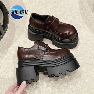 Pháp Phong Cách Anh Giày Da Nhỏ Nữ Phong Cách Mới Mùa Xuân Phù Hợp Với Giày Đế Dày Tăng Chiều Cao Giày Nữ Nhỏ