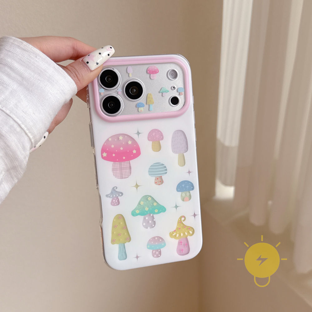 Phone Case For iPhone 17 Pro Max 16 15 TPU Colorful Mushroom Aesthetic Korean Cute
