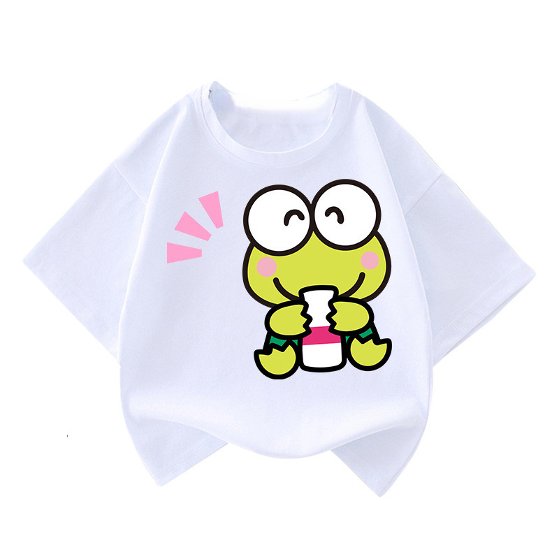 Áo thun ngắn tay Keroppi Ếch 2D in hình trẻ em dáng rộng phù hợp cho buổi biểu diễn mùa hè và mặc hàng ngày