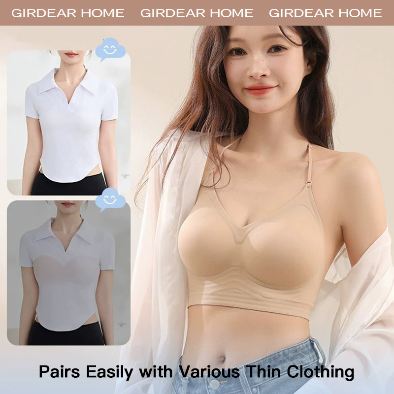 Girdear Home Áo Ngực Nữ Chéo Lưng Trần Cổ Haltơ Không Đường May Vô Hình Dây Mảnh Liền Dáng Chữ U Ngực Nhỏ Đẩy Lên,7631FJ02