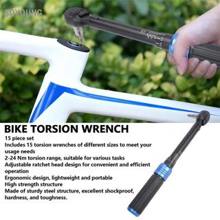Soyoung Soyoung Lucute 15 CÁI Bộ cờ lê mô-men xoắn xe đạp 1/4 inch Mô-men xoắn có thể điều chỉnh hai hướng 2-24 Nm với ổ cắm bit Cờ lê cho xe máy, ô tô và máy móc