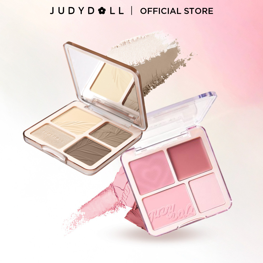 [Combo 2] Bảng Tạo Khối Bắt Sáng Highlight 4 Ô JUDYDOLL & Bảng Má Hồng 4 Ô JUDYDOLL Mỏng Nhẹ Lên Màu Tự Nhiên Mịn Da