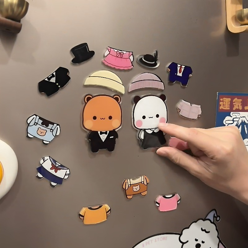 18 Cái / bộ Gấu Trúc Bubu Và Yier Nam Châm Tủ Lạnh, Gấu Trúc Dễ Thương Bubu Và Dudu Dress-Up Cặp Đôi Từ Tủ Lạnh Trang Trí Nhà