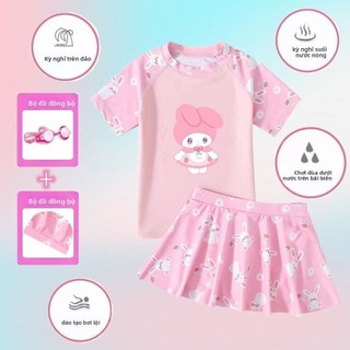 Bộ đồ bơi bé gái – Áo + quần váy Melody, chống nắng, phong cách dễ thương, mùa hè thoáng mát