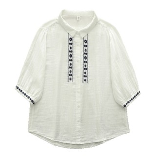 [Sẵn Sàng] Áo Sơ Mi Nữ Sợi Cotton Cao Cấp Phong Cách Dân Tộc Thêu Mềm Vừa