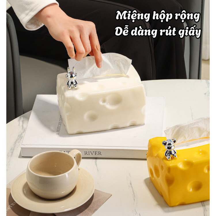 Hộp Đựng Khăn Giấy Hình Phô Mai Cute Dinohome, Hộp Giấy Decor Để Bàn Nhựa PP Cao Cấp Chắc Chắn Tiện Lợi