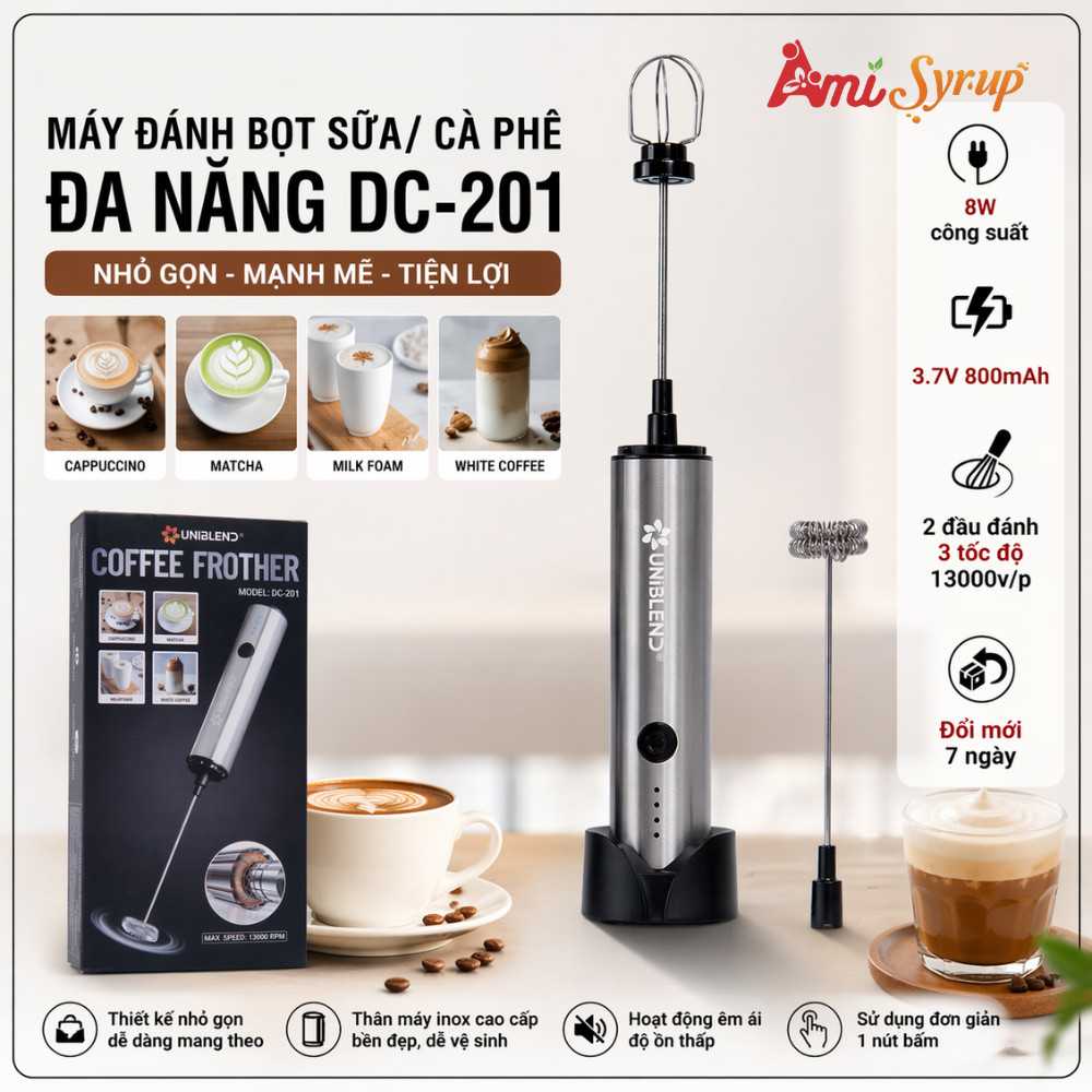 Máy Đánh Bọt Sữa/ Cà Phê Đa Năng Uniblend DC-201 – Nhỏ Gọn, Hiệu Quả, Đa Dụng (Có BH Chính Hãng)