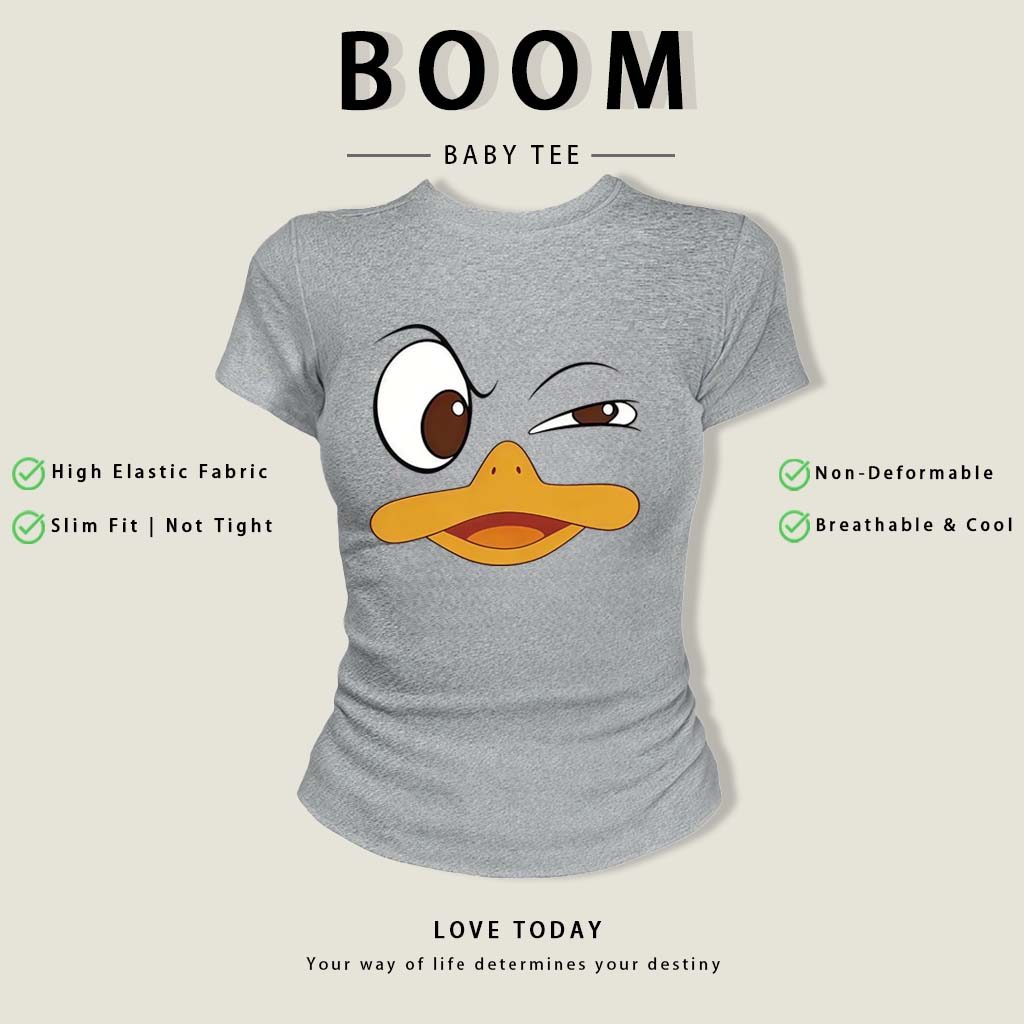 BOOM Áo Baby Tee Nữ Cotton Ôm Body-Áo Thun Ngắn Tay Y2K In Hình PhongCách Mùa Hè, Cổ Tròn Hàng Đầucách hàn quốc phongE62