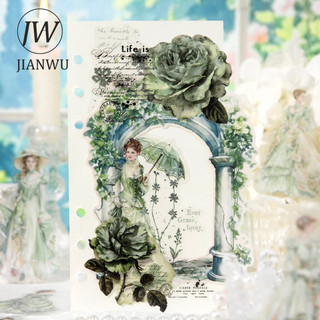JIANWU Mùa Xuân Mảnh Váy Series Nhân Vật Vintage Phong Cảnh Chất Liệu Cắt Dán PET Nhãn Dán Sáng Tạo DIY Tạp Chí Văn Phòng Phẩm