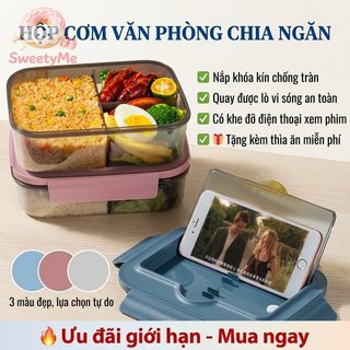 Hộp Cơm Trưa Bento An Toàn Lò Vi Sóng Chống Rò Rỉ 3 Ngăn Hộp Đựng Thực Phẩm Văn Phòng Trường Học Chuẩn Bị Bữa Ăn