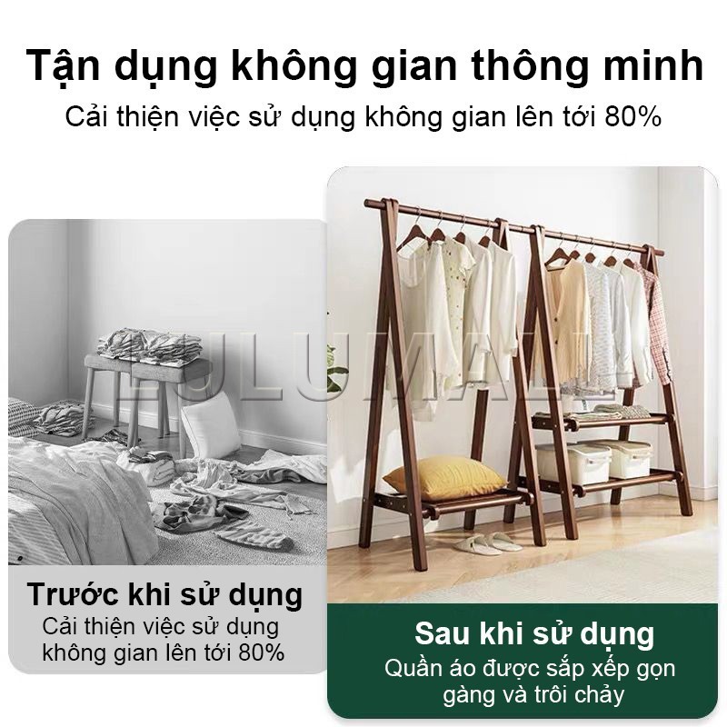 Kệ Treo Quần Áo Đa Năng Có Kệ Để Đồ Tre Gấp Lại Dễ Dàng Kết Hợp Treo Và Cất Quần Áo Giày Dép