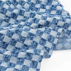 Checkerboard Lưu Lượng Jacquard Vải Denim Rửa Thủ Công DIY Túi Kết Cấu Áo Khoác Quần Áo Thiết Kế Vải 428