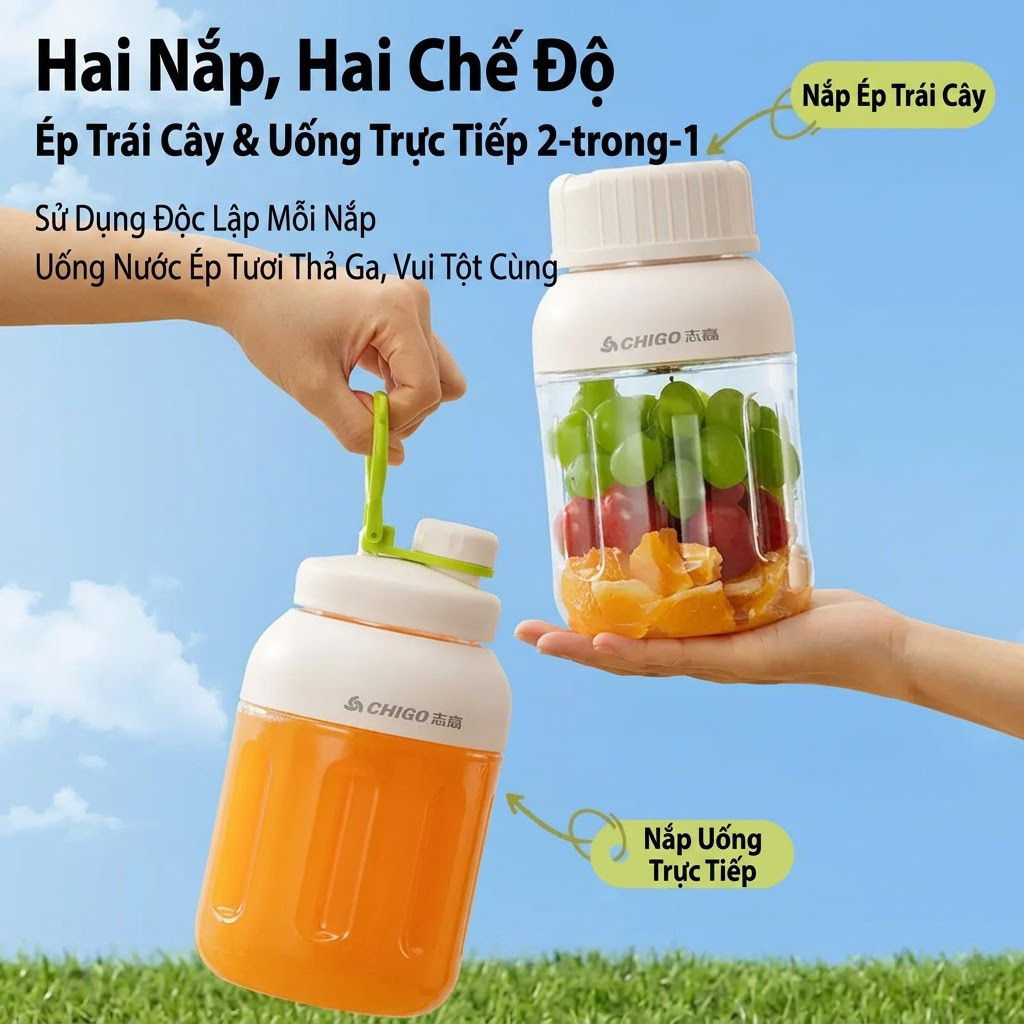 【🔥】Máy xay sinh tố Chigo chống nước toàn thân, dung tích lớn 600/1000ml, 38 lưỡi dao có thể xay đá, cốc tiện lợi mang đi