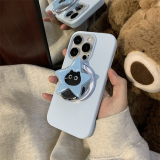 Ốp bảo vệ chân đế họa tiết mèo đen hình ngôi sao năm cánh cho iPhone 11 12promax 13pro15pro 15promax 14 14promax 14pro 16 pro max 16 plus 17 17promax