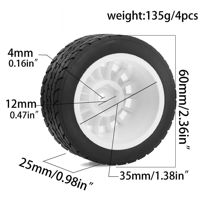 4 Lốp xe RC 60 * 25mm 8 kiểu, Lốp cao su cho khung xe Tamiya M, Bộ phận nâng cấp cho MJX 14303 14304 cho Tamiya M03 M04 M05 XM01 & | Vành nhựa