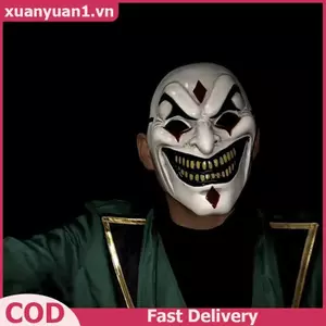 XUAN Mới Joker Full Face Mask Ngộ nghĩnh Vàng Lớn Răng Cười Mặt nạ cậu bé mát mẻ Mũ đội đầu Halloween Cosplay Đạo cụ VN
