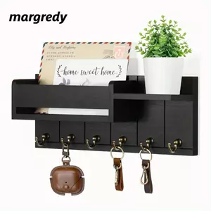 Giá đỡ chìa khóa bằng gỗ MARGREDY, 6 móc treo chìa khóa trang trí tường, Kệ mở Giá chìa khóa trang trí Lối vào nhà