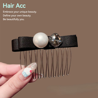 Nơ Đen Ngọc Trai Kim Cương Giả Chèn Lược Nữ Trán Tóc Gãy Tidy-up Phụ Kiện Tóc Cao Cấp Mặt Trên Xuống Lược Nhẹ Tính Khí Sang Trọng