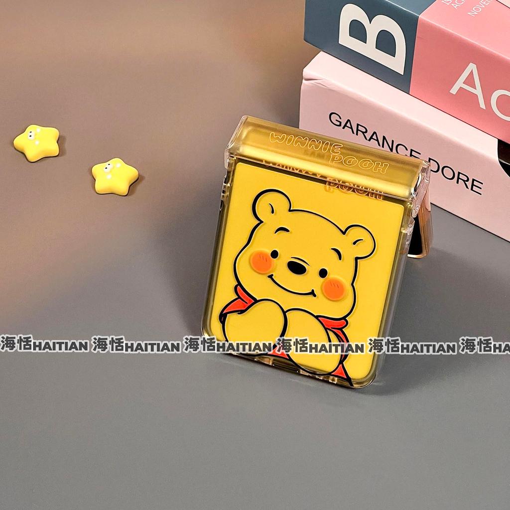 Tương thích với Samsung Galaxy ZFlip7 ZFlip6 Vỏ điện thoại Winnie the Pooh hoạt hình dễ thương Vỏ cứng có thể gập lại có dây buộc ZFlip 7 6 5 4 3 5G N3 Flip Mix Flip 2 Razr 60 Vỏ bảo vệ
