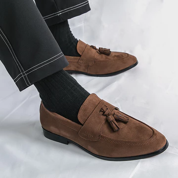 Giày Da Slip On Nam Tua Rua Giày Da Mềm Horsebit Sáng Bóng Kinh Doanh Giày Da Mũi Nhọn Giày Nam Giày Công Sở Giày Size Lớn 38-46