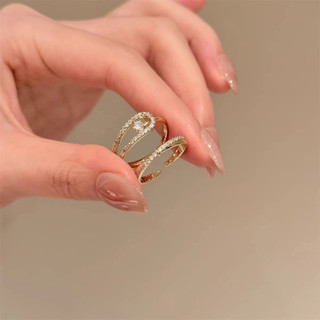 Nhẫn Vàng Móng Ngựa Khóa Zircon Có Thể Điều Chỉnh Nhẫn Dành Cho Nữ Phong Cách Hàn Quốc Tinh Tế Niche Thiết Kế Lớp Vòng Trơn