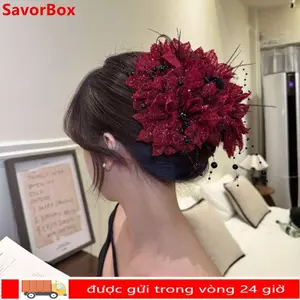 SAVORBOX Nắm Kẹp, Vuốt Tóc Tua Rua Sequin, Hoa Mẫu Đơn Thanh Lịch Hoa Nhựa Hairgrips Nữ