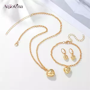 AqToCna 1 Bộ Thời Trang Đơn Giản Trái Tim Vàng Mặt Dây Chuyền Bông Tai Nelace Vòng Tay Bộ Trang Sức Tinh Tế Nữ Trang Sức Kỷ Niệm Quà Tặng AqToCna